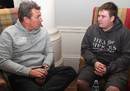 John Kirwan talks to injured serviceman Paul Bennett prior to Saturday's Rugby Heroes match