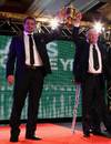 Richie McCaw and Graham Henry hold aloft the World Cup