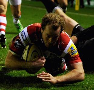 Gloucester's James Simpson-Daniel crosses the line for their second try of the match