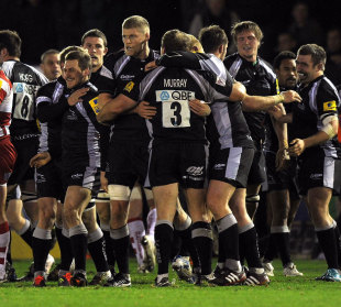 Newcastle Falcons celebrate victory over Gloucester, Newcastle Falcons v Gloucester, Aviva Premiership, Kingston Park, Newcastle, England, December 2, 2011