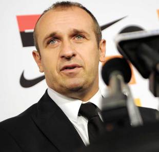 Philippe Saint-Andre fields questions in his first press conference as French boss, French Rugby Federation HQ, Marcoussis, France, December 9, 2011