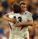 England's Jonny Wilkinson embraces team-mate Will Greenwood