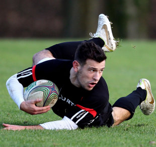 Danny Care gathers up the loose ball, Harlequins training session, University of Surrey Sports Ground, Guildford, England, December 14, 2011
