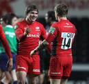Saracens' Adam Powell and David Strettle celebrate victory