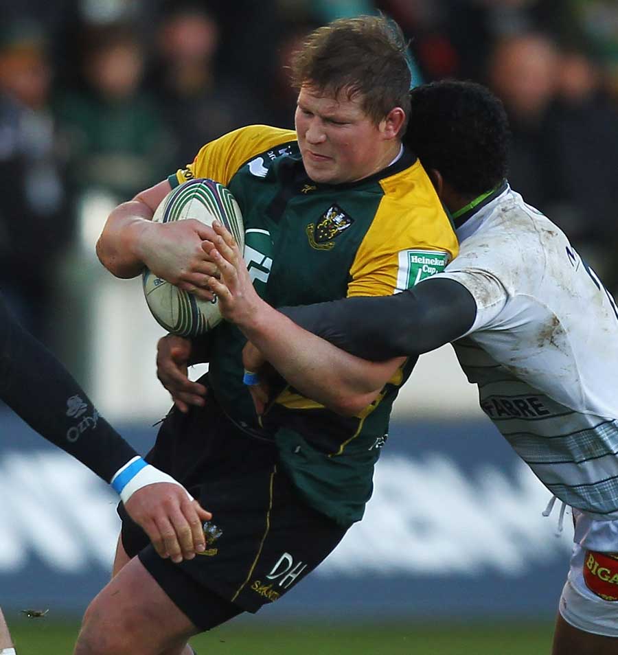 Northampton's Dylan Hartley fails to find his way through the Castres defence