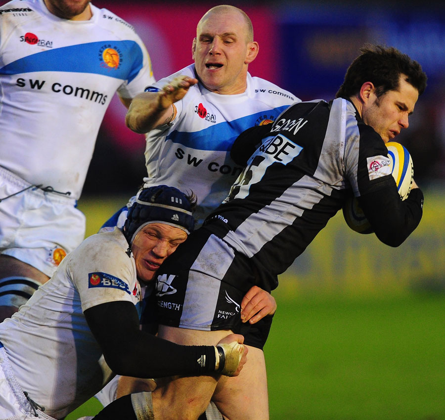 Newcastle's Greg Goosen is hunted down by the Exeter defence