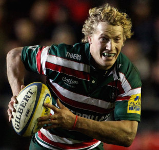 Leicester's Billy Twelvetrees sprints with the ball, Leicester Tigers v London Wasps, Aviva Premiership, Welford Road, Leicester, England, January 7, 2012