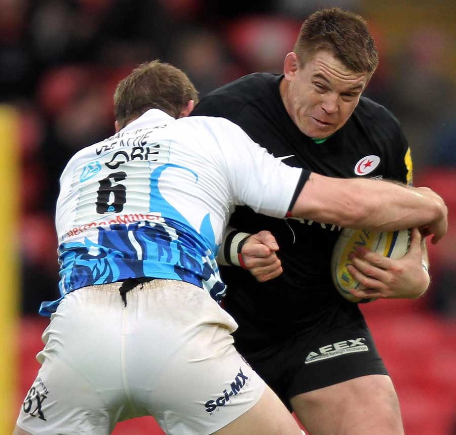 Saracens hooker John Smit is halted by Andy Beattie