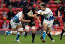 Saracens flanker Andy Saull charges through a gap