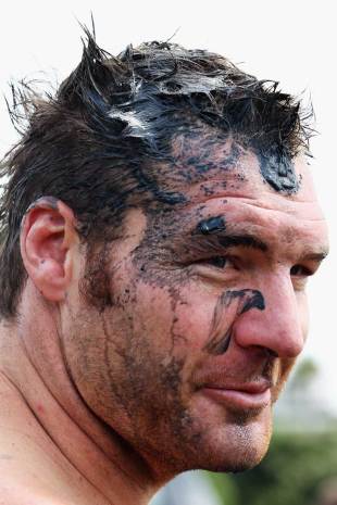 Blues forward Ali Williams in the aftermath of the Annual Navy base Mud Run, Devenport Naval Base, Devenport, New Zealand, January 13, 2011