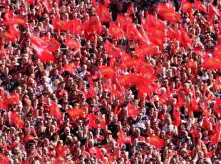 Munster Fans cheer their Team on during the Heineken Cup Semi Final between Leinster and Munster at Lansdowne Road in Dublin, Ireland on April 23, 2006.
