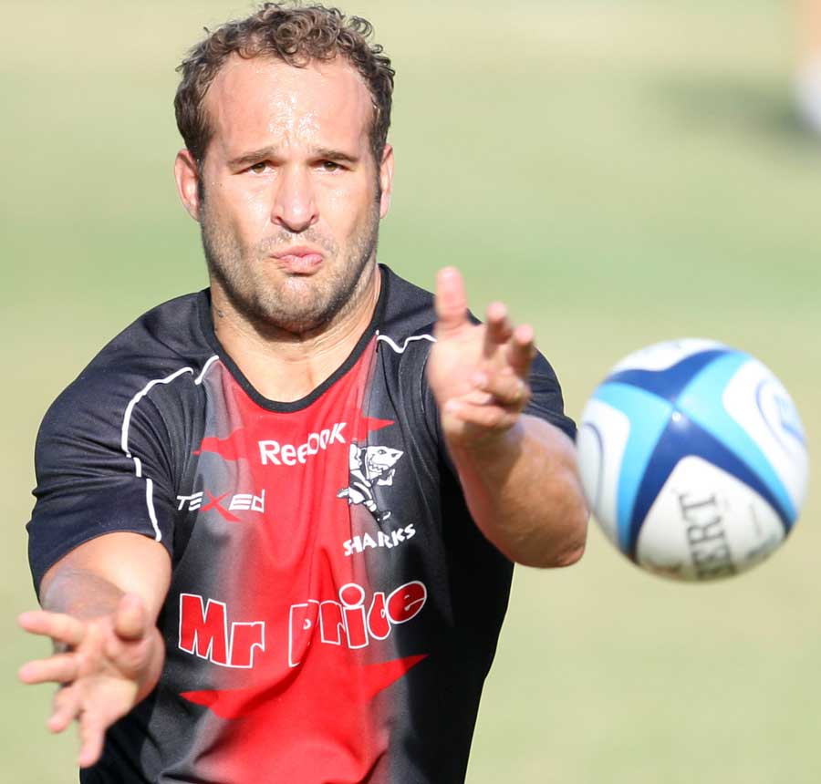 Sharks fly-half Frederic Michalak wings the ball on during a pre-season session