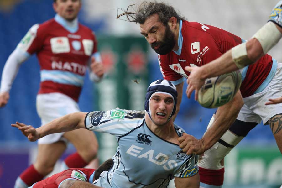Cardiff Blues flanker Sam Warburton loses out on a loose ball