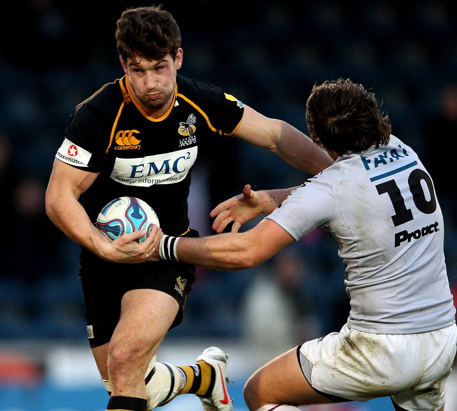 Wasps' Dom Waldouck fends off the Bordeaux Begles defence