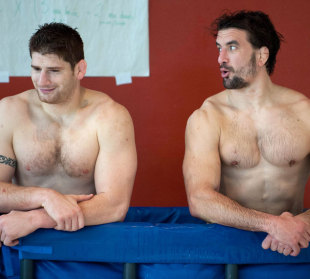 France's Pascal Pape and Julien Pierre cool down
