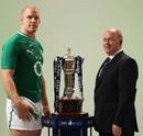 Ireland's Paul O'Connell and Declan Kidney pose next to the prize on offer