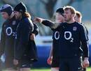 England back-row Chris Robshaw barks the orders during training