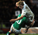England Saxons centre Billy Twelvetrees is upended by Ian Keatley