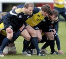Scotland's Euan Murray, Ross Ford and Allan Jacobsen pack down in training