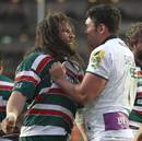 London Irish's James Sandford gets to grips with Martin Castrogiovanni