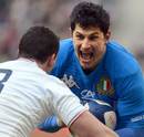 Italy's Alessandro Zanni prepares to get smashed by Louis Picamoles