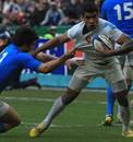 France's Wesley Fofana goes over for his try