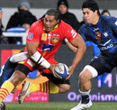 Perpignan's Henri Tuilagi fights off two opponents