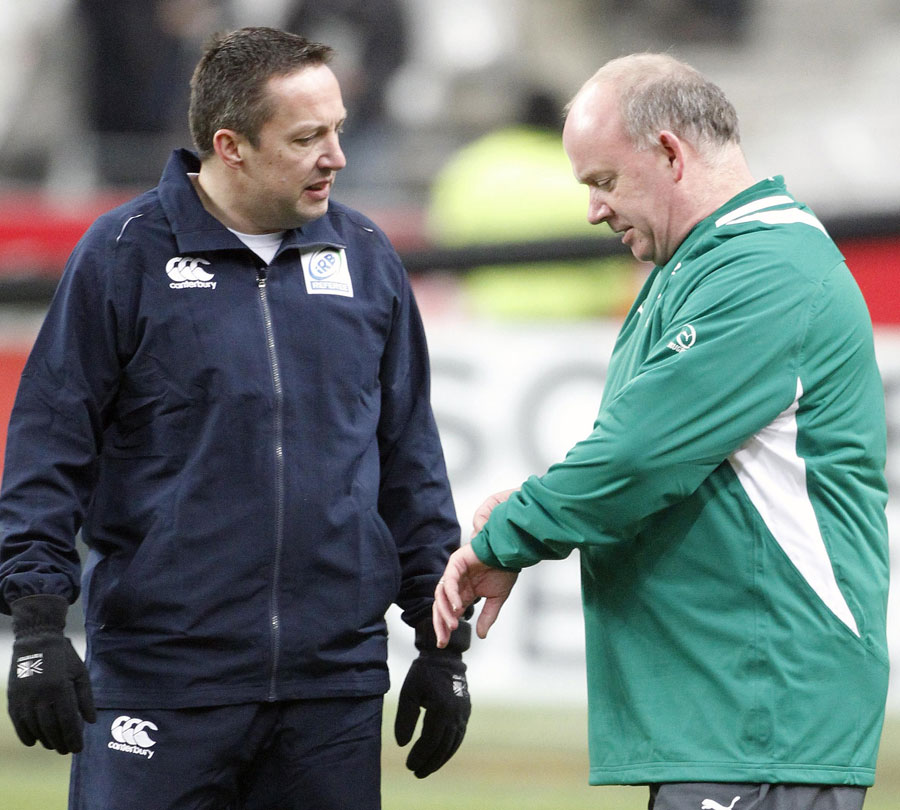 Referee Dave Pearson and Ireland coach Declan Kidney