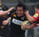 Wasps' Jonathan Poff tries to force his way through