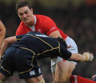 Wales' George North is smashed by Ross Rennie, Wales v Scotland, Six Nations, Millennium Stadium, Cardiff, Wales, February 12, 2012