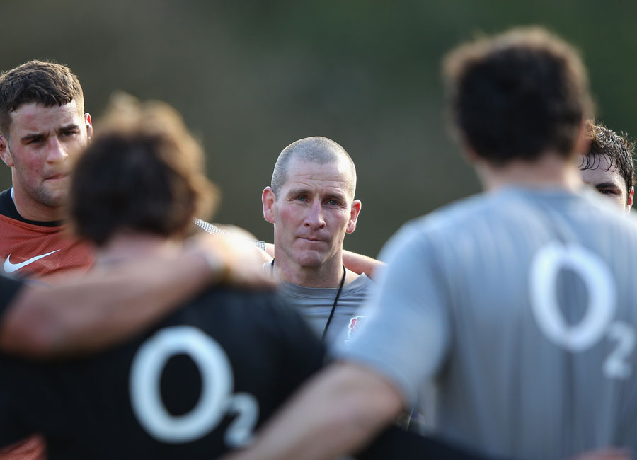 Stuart Lancaster looks on during an England training session