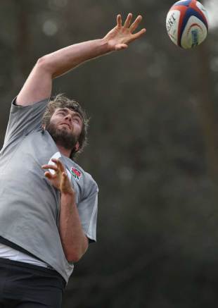 England's Geoff Parling tries to claim a lineout, Pennyhill Park, Bagshot, Surrey, England, February 21, 2012