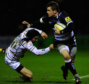 Sale's Mark Cueto outstrips the cover, Sale v Wasps, Aviva Premeirship, Edgeley Park, Stockport, England, February 24, 2012