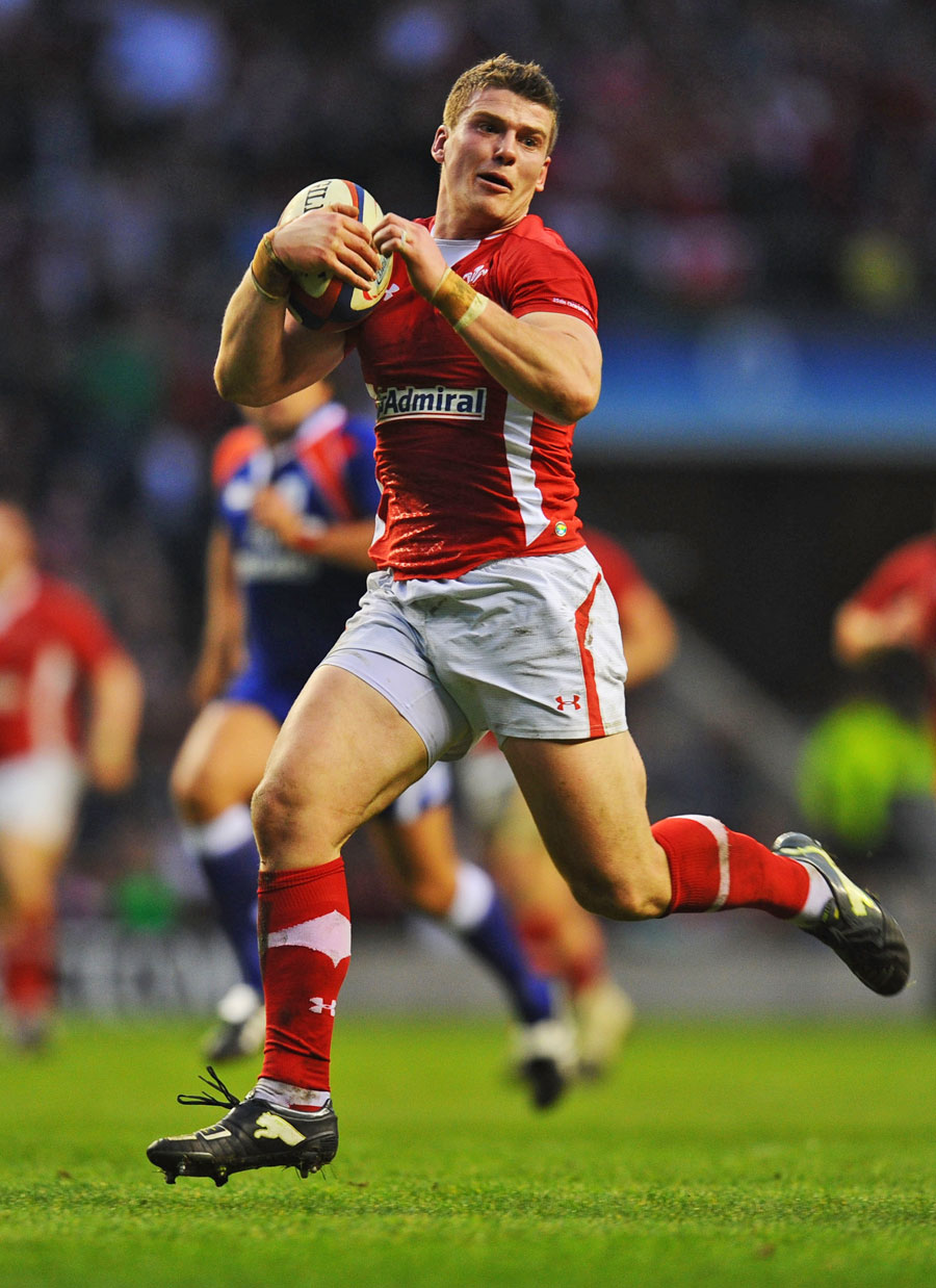 Wales' Scott Williams races away to score a try