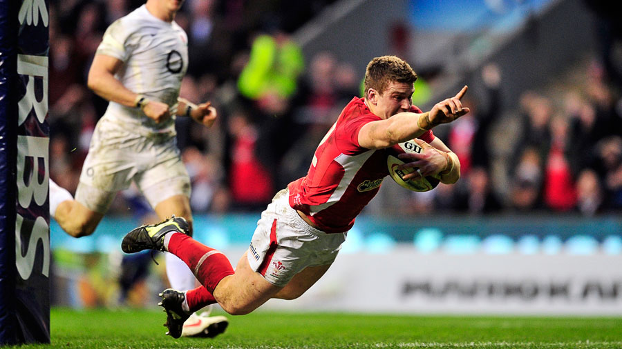 Wales' Scott Williams touches down for a try