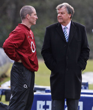 England's interim head coach Stuart Lancaster and Rugby Football Union chief executive Ian Ritchie, England training session, Pennyhill Park Hotel, Bagshot, Surrey, England, February 21, 2012
