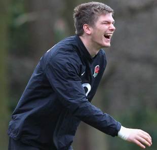 Owen Farrell is all smiles in training, Pennyhill Park, Bagshot, England, March 9, 2012