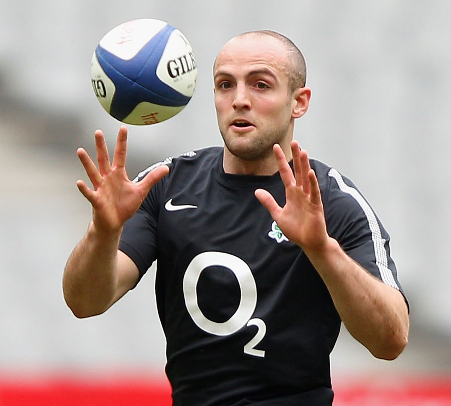 England's Charlie Sharples warms up for his Test debut