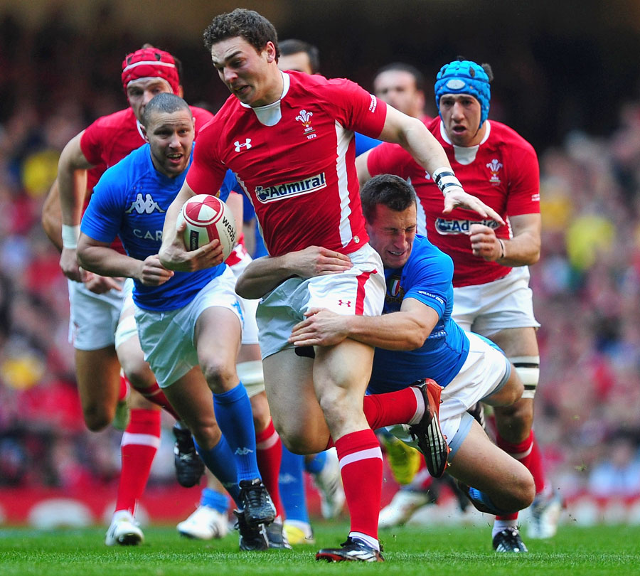 Wales' George North carves an opening