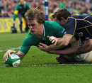 Ireland's Andrew Trimble touches down for a try