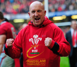 Wales assistant coach Shaun Edwards enjoys his side's victory, Wales v France, Six Nations, Millennium Stadium, Cardiff, Wales, March 17, 2012