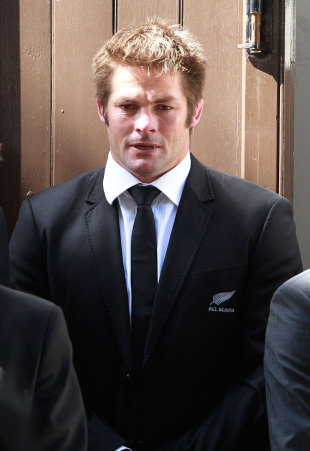 All Blacks captain Richie McCaw attends the funeral of former All Blacks captain and New Zealand Rugby Union chairman Jock Hobbs, Old St Paul's Church, Wellington, New Zealand, March 18, 2012