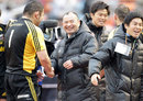 Suntory Sungoliath head coach Eddie Jones celebrates victory