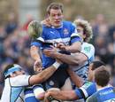 Bath flanker Andy Beattie taps down a lineout