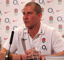 England interim coach Stuart Lancaster talks to the media