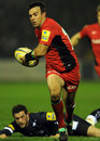 Saracens' Neil de Kock races away from the Sale cover