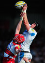 Exeter's James Hanks wins a lineout 