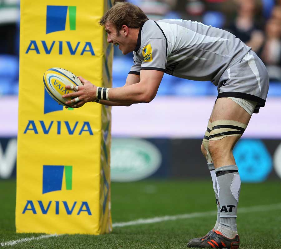 Leicester flanker Tom Croft savours a try at the death