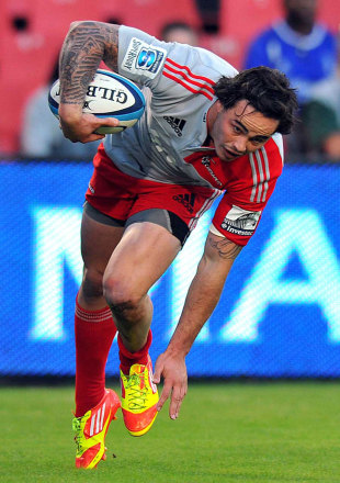 Crusaders wing Zac Guildford rounds off a try, Lions v Crusaders, Super Rugby, Ellis Park, Johannesburg, South Africa, March 31, 2012