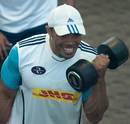 Stormers flyer Bryan Habana pumps some iron before their clash with the Highlanders on Saturday
